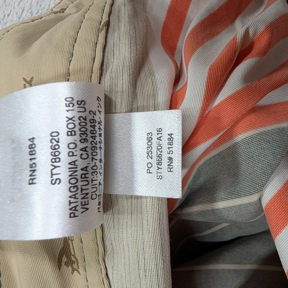 Patagonia Shorts Mens 35 Green Orange Stripe Wavefarer Board Swim Outdoor 8”